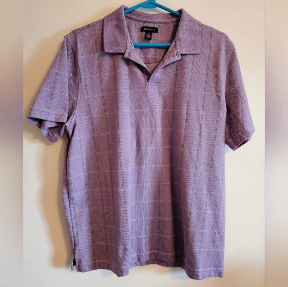 Van Heusen Men's Purple Window Pane Plaid Polo Shirt L